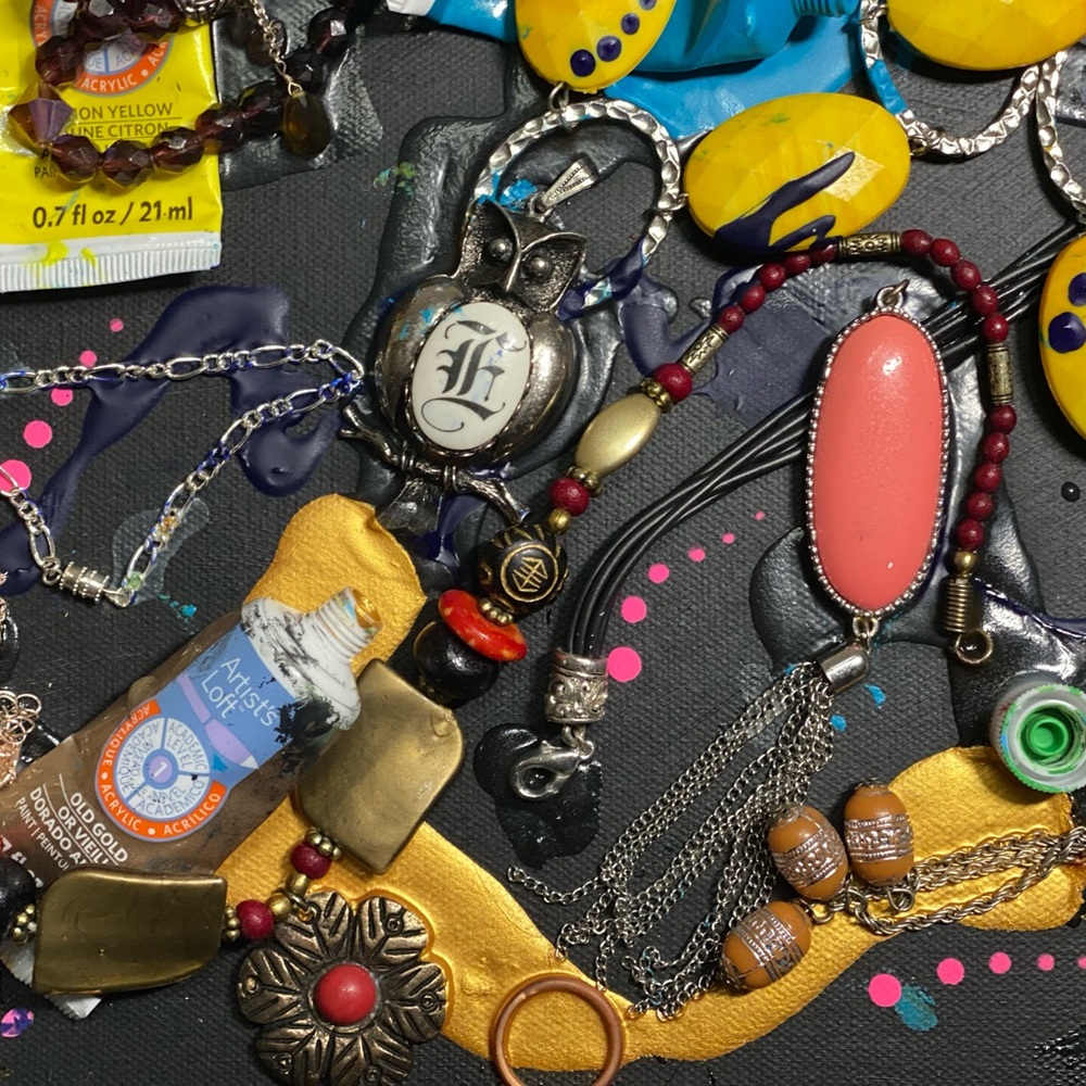 “Release & Rebirth” Colorful Original Artwork - acrylic + jewelry on canvas - Picture 9 of 11